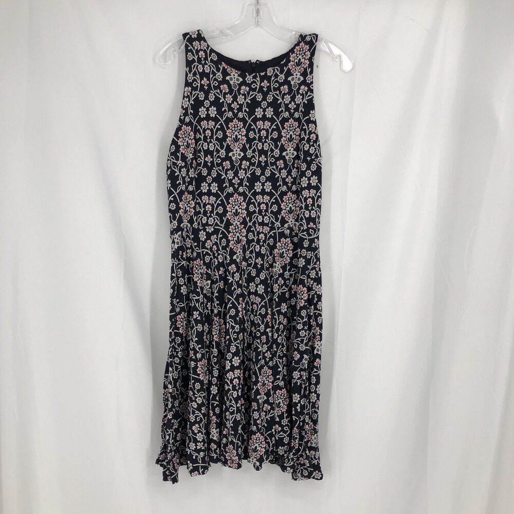 Loft Flowy Red White Black Summer Floral Midi Shift Dress Size Medium Sleeveless